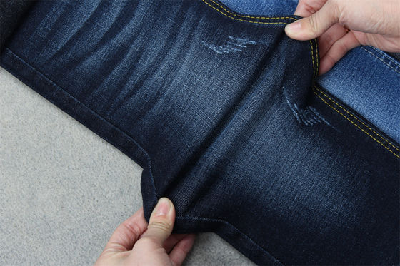 좋은 가격 인디고 블루 크로스샤치 젠임 직물 슬럽 풀 스트레치 10.3 일회용 청바지 재료 온라인으로